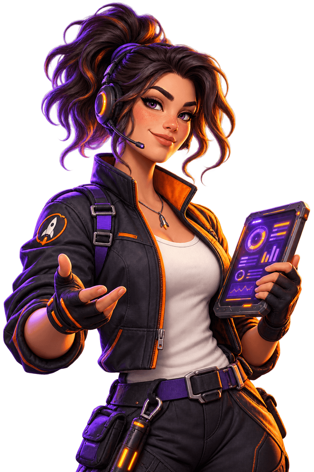 Nova holding a website diagnostic tablet
